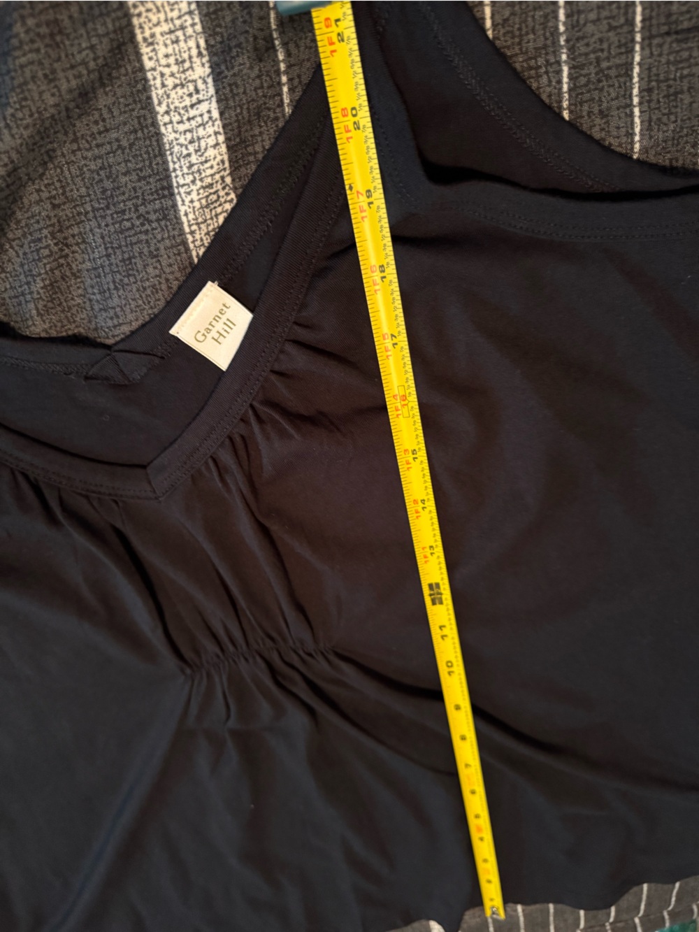 Garnet Hill Black 100% Cotton Ruched Empire V-Neck Cami Tank Top XL NWOT - Picture 6 of 7